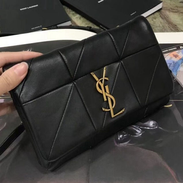 Saint Laurent 517614 Jamie Chain Wallet in Patchwork Leather Black 2018 Collection