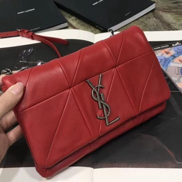 Saint Laurent 517614 Jamie Chain Wallet in Patchwork Leather Red 2018 Collection