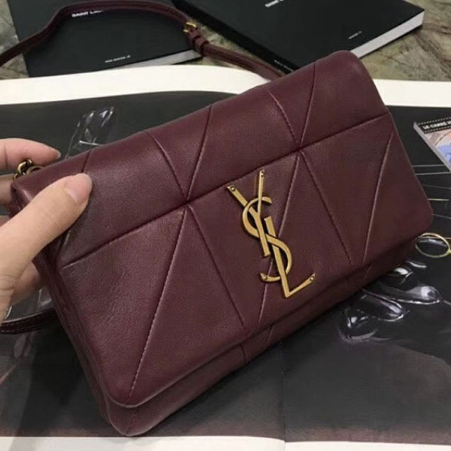 Saint Laurent 517614 Jamie Chain Wallet in Patchwork Leather Burberrygundy 2018 Collection