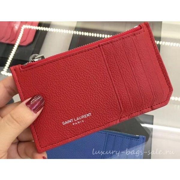 Saint Laurent Paris Classic 5 Fragments Zip Case Pouch 458583 Red