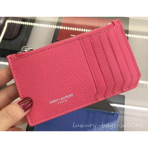 Saint Laurent Paris Classic 5 Fragments Zip Case Pouch 458583 Dark Pink