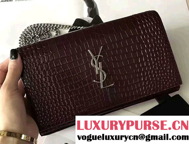 Saint Laurent Classic Flap Front Monogram Chain Wallet Bag Crocodile Embossed 377829/442015 2017