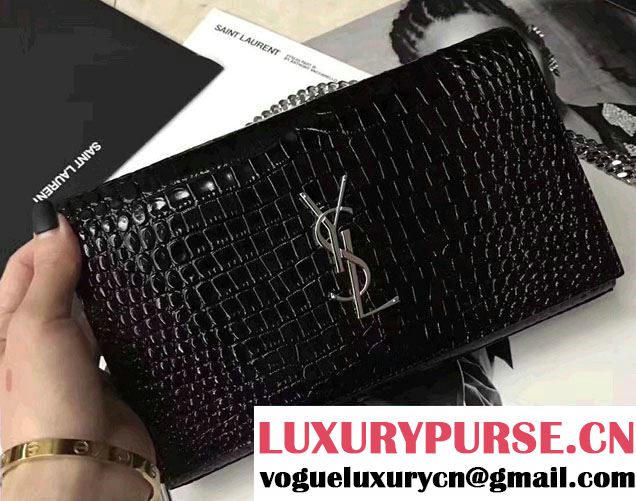 Saint Laurent Classic Flap Front Monogram Chain Wallet Bag Crocodile Embossed 377829/442015 2017