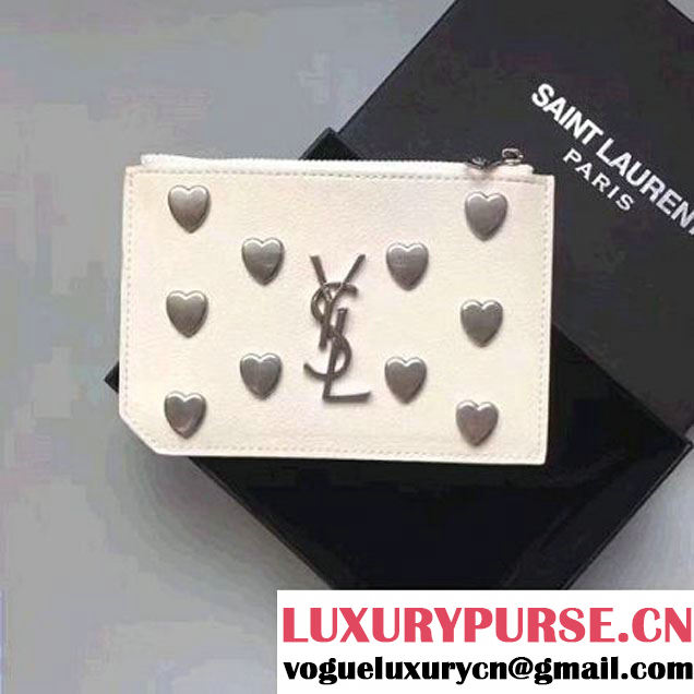 Saint Laurent Heart Studs Leather Card Holder White 2017 (WY-7081822 )