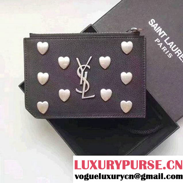 Saint Laurent Heart Studs Leather Card Holder Black 2017 (WY-7081823 )