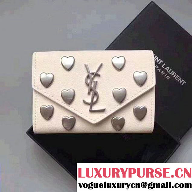 Saint Laurent Heart Studs Leather Small Envelope Wallet White 2017 (WY-7081824 )