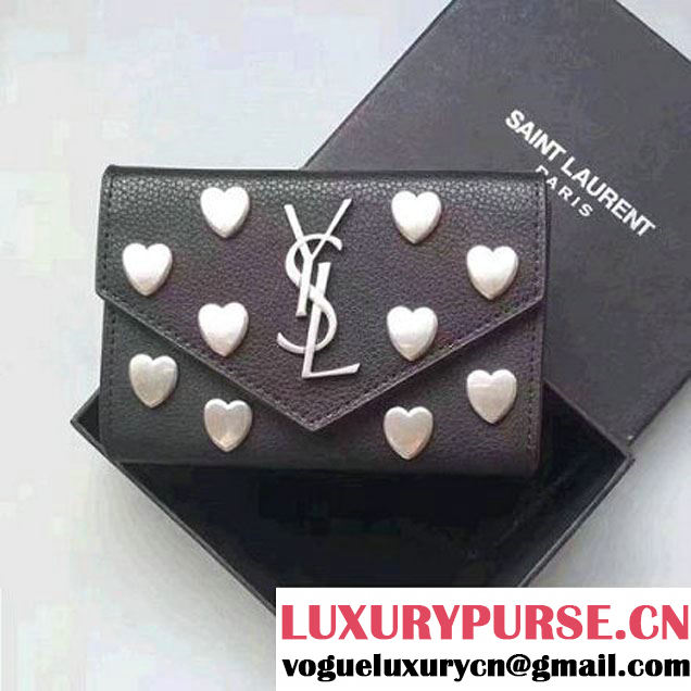 Saint Laurent Heart Studs Leather Small Envelope Wallet Black 2017 (WY-7081825 )