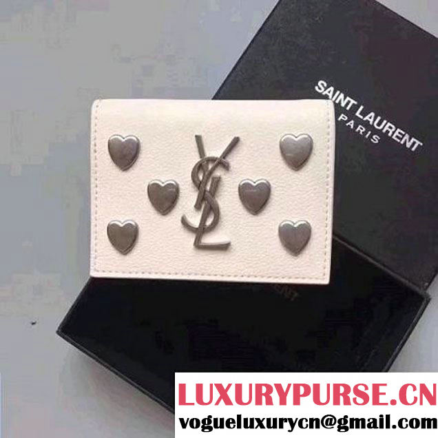 Saint Laurent Heart Studs Leather Mini Wallet White 2017 (WY-7081826 )