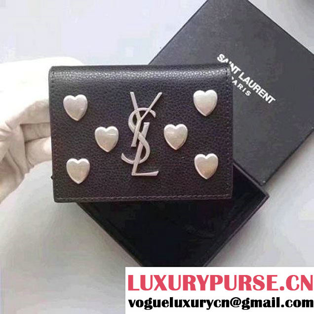 Saint Laurent Heart Studs Leather Mini Wallet Black 2017 (WY-7081827 )