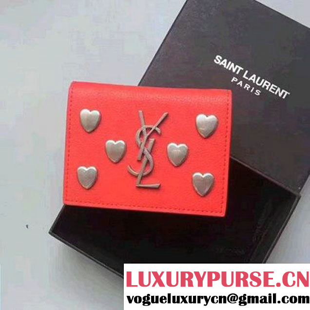 Saint Laurent Heart Studs Leather Mini Wallet Red 2017 (WY-7081828 )