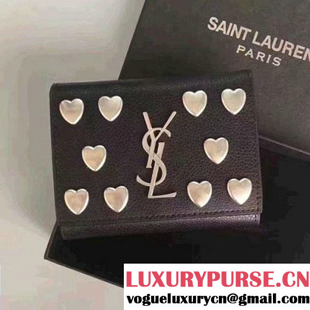 Saint Laurent Heart Studs Leather Folded Wallet Black 2017 (WY-7081830 )