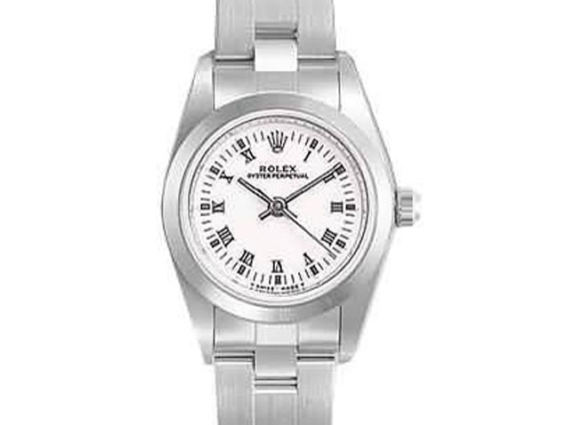 Rolex Datejusts Oyster Perpetual SS White Dial Inner Roman Numeral Rim With Outer Black Bar