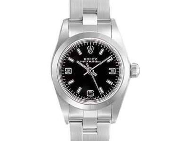 Rolex Datejusts Oyster Perpetual SS Stainless Steel Black Dial Arabic Bar Hour markers - Ladies